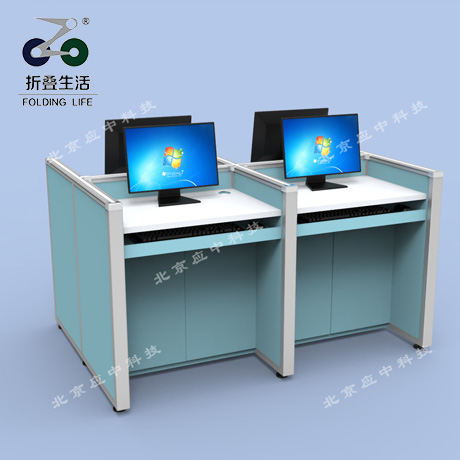 四人位王字型愛馬仕藍(lán)升降屏風(fēng)電腦桌