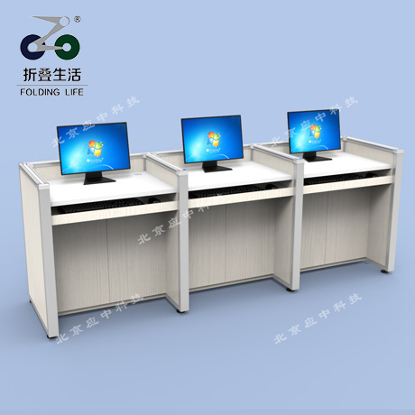 三人位升降屏風電腦桌（木紋色）
