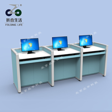 三人位升降屏風電腦桌（愛馬仕藍）