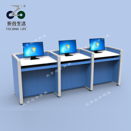 三人位升降屏風電腦桌（湖藍色）