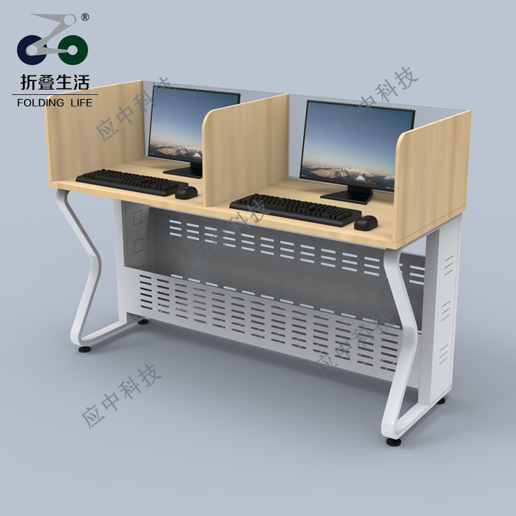 鋼木結構E字型固定屏風電腦桌