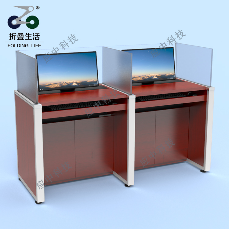 亞克力板屏風(fēng)液晶屏升降電腦桌（紅檀）